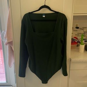 Plus size ribbed Forrest green body suit long sleeve square neckline